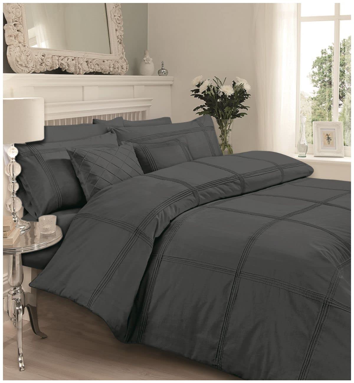 Elegant Grid-Stitch Breathable Duvet Cover Set