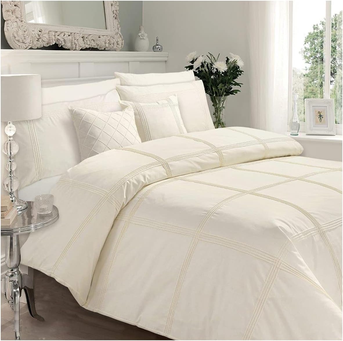 Elegant Grid-Stitch Breathable Duvet Cover Set