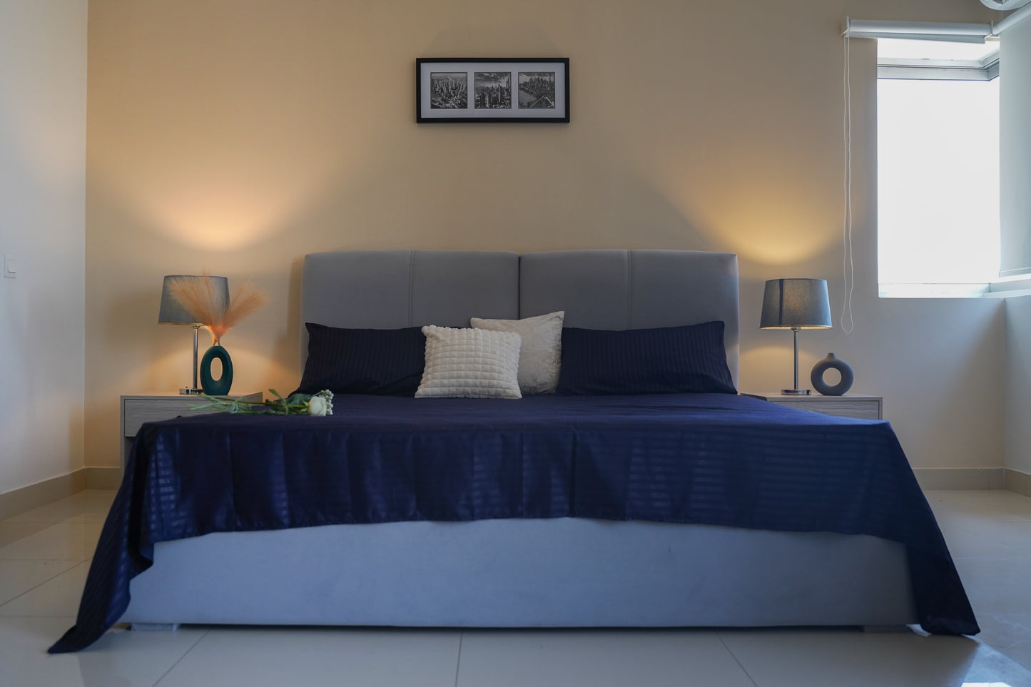 Luxe Navy Stripe Bed Sheet Set