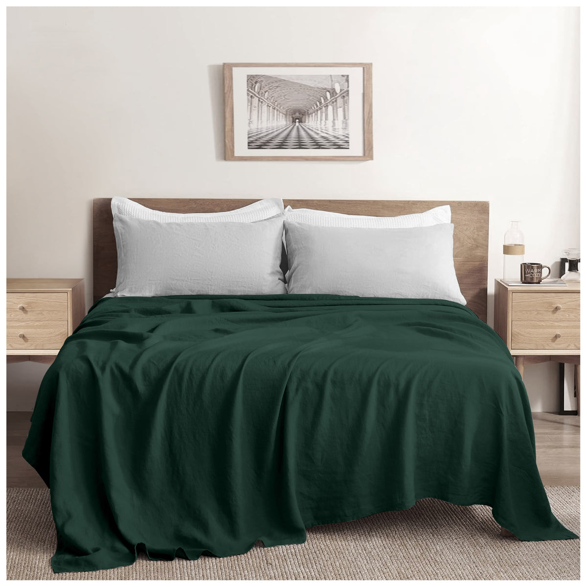 Linen Loft Dark Green Flat Sheet - King size