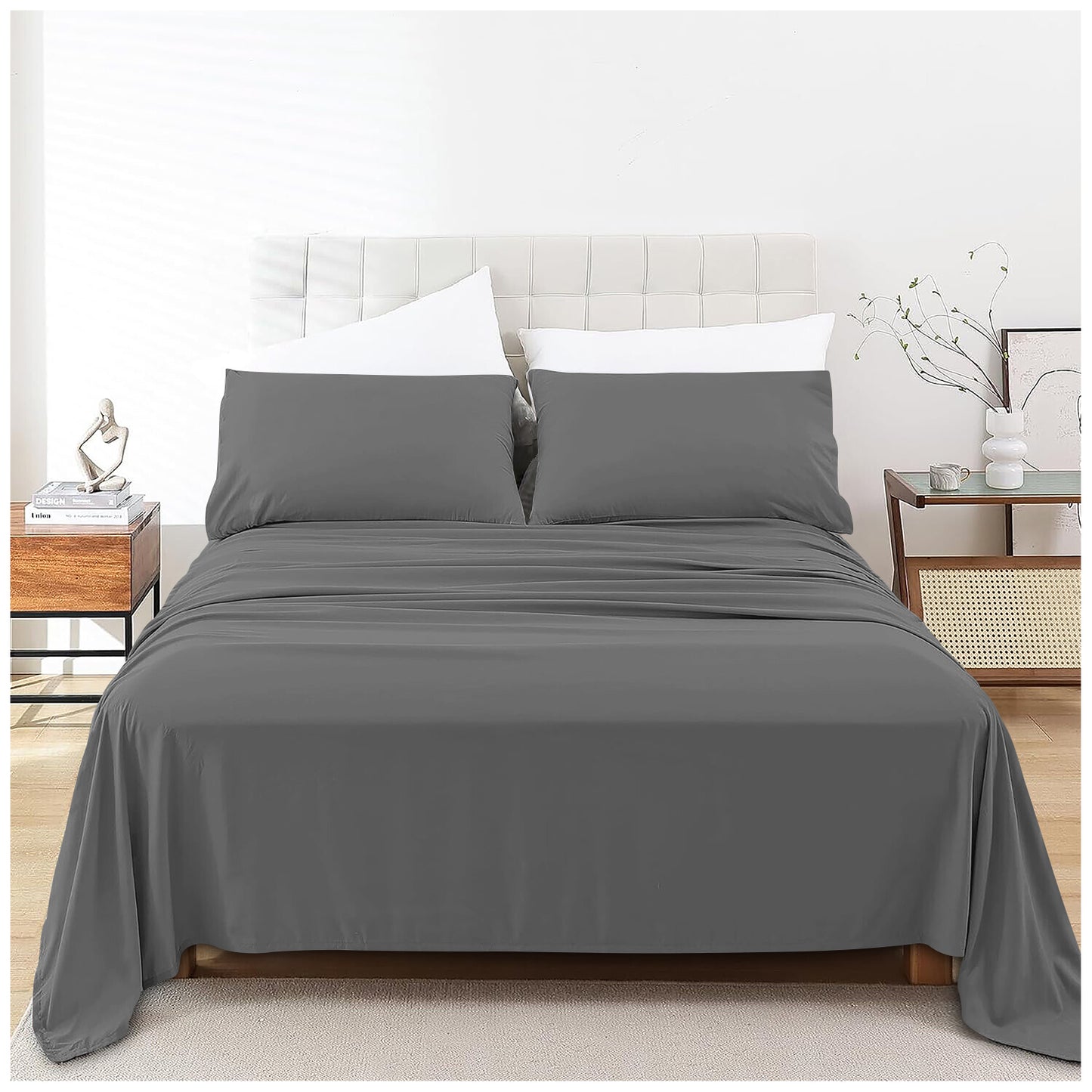 Plain Aura Flat Sheet Charcoal