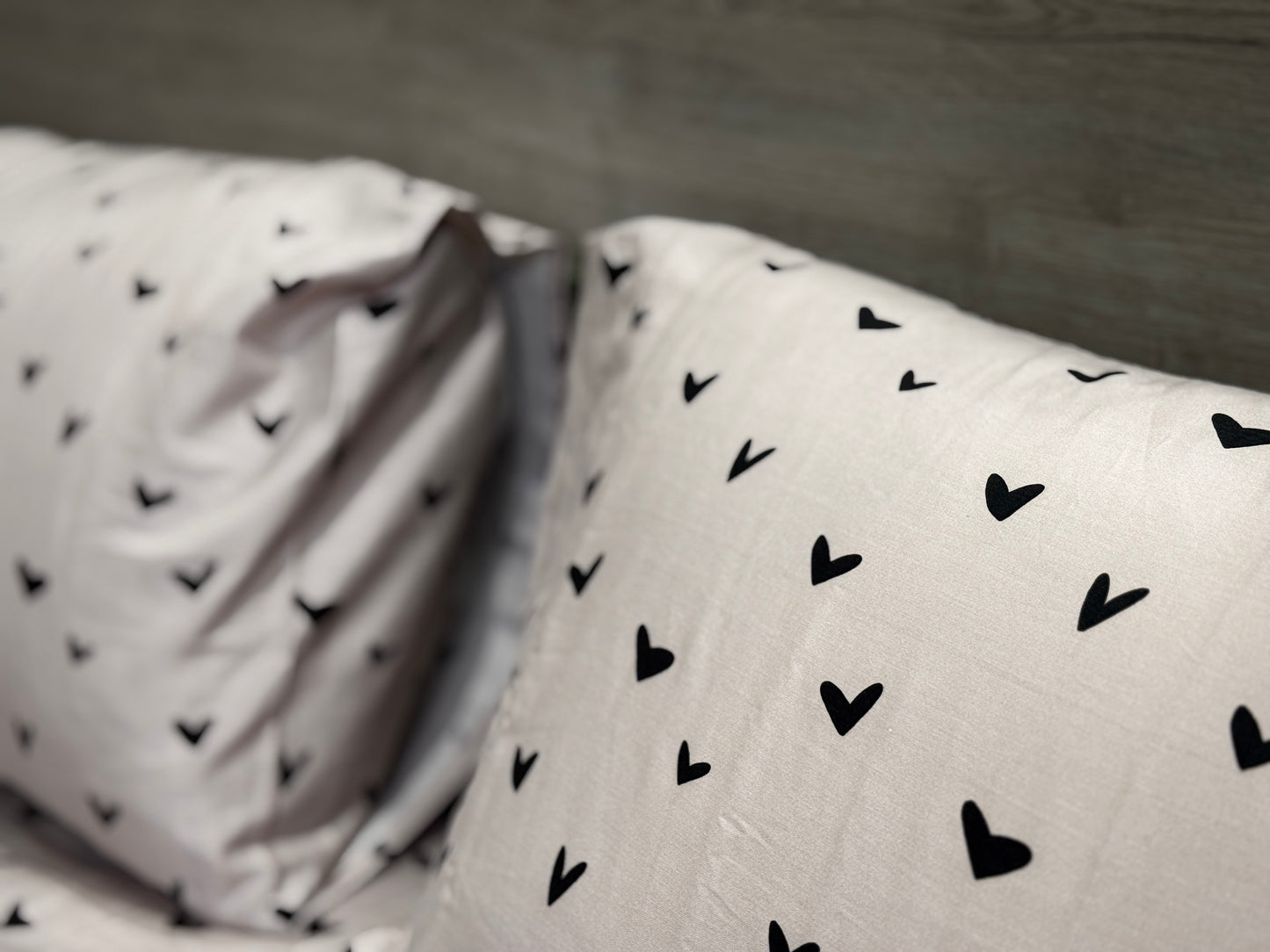 Polka Hearts 100% Cotton Satin King Size Bedsheet with Pillowcases – High Thread Count Bedding (108 x 102 Inches)