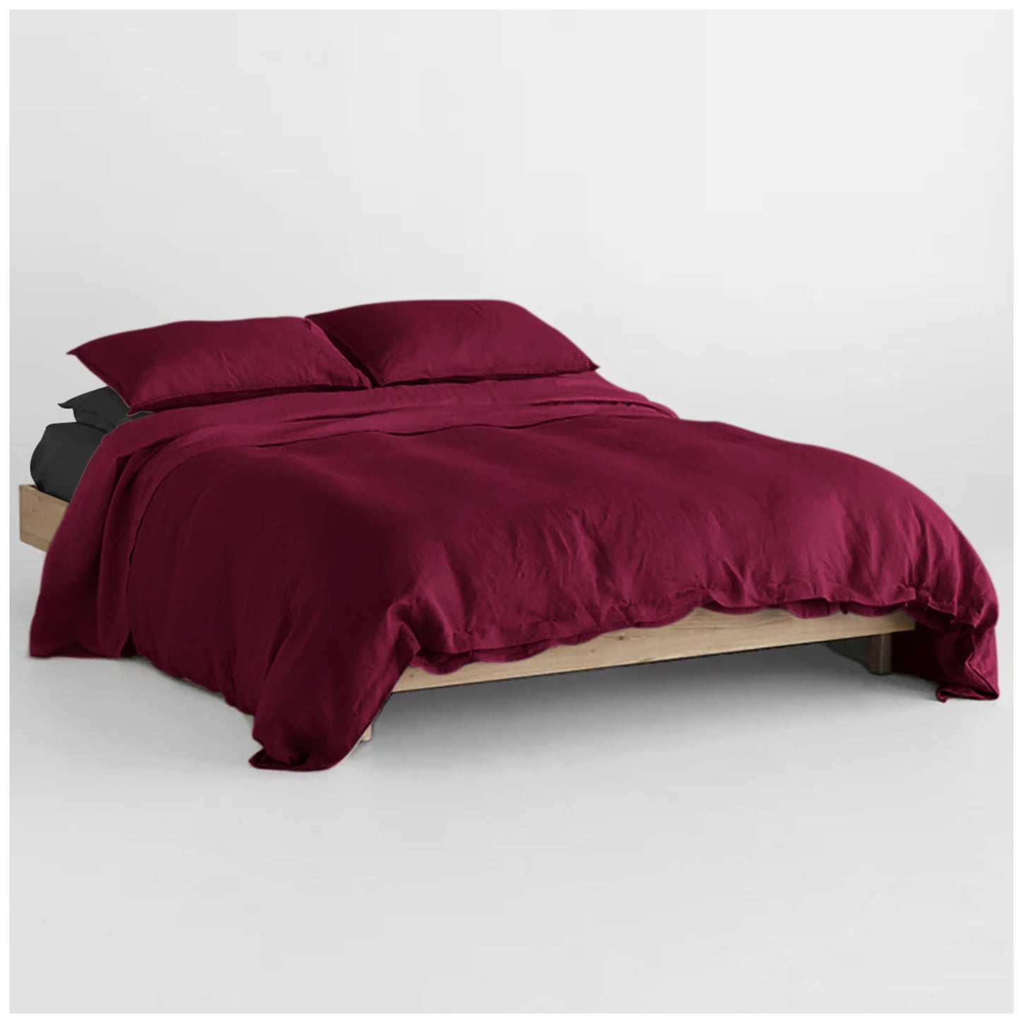 Linen Loft Black & Plum Bed Set Bundle – Flat Sheet with Pillowcases & Duvet Cover Set Standard King Size