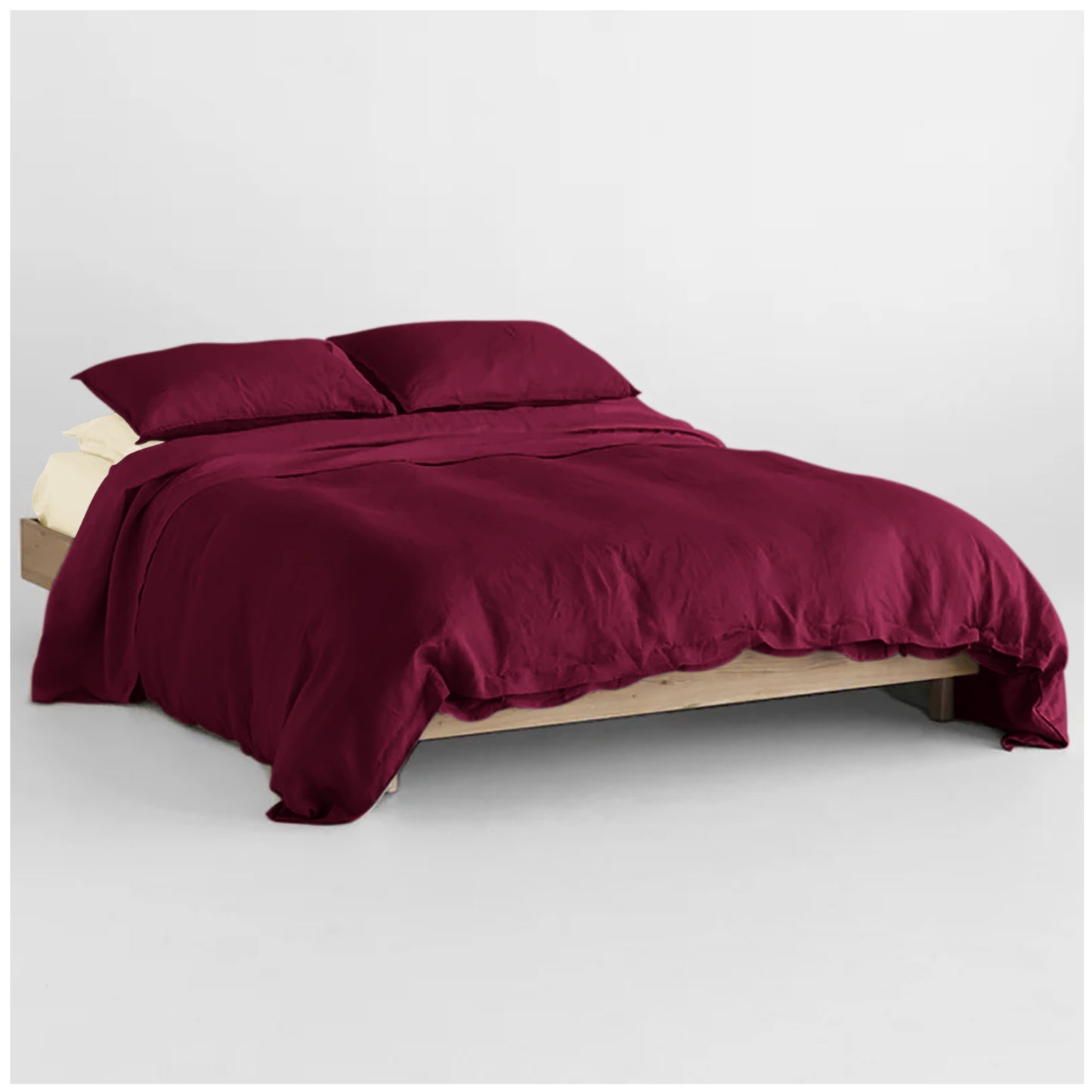 Linen Loft Plum & Ivory Bed Set Bundle β Flat Sheet with Pillowcases & Duvet Cover Set Standard King Size
