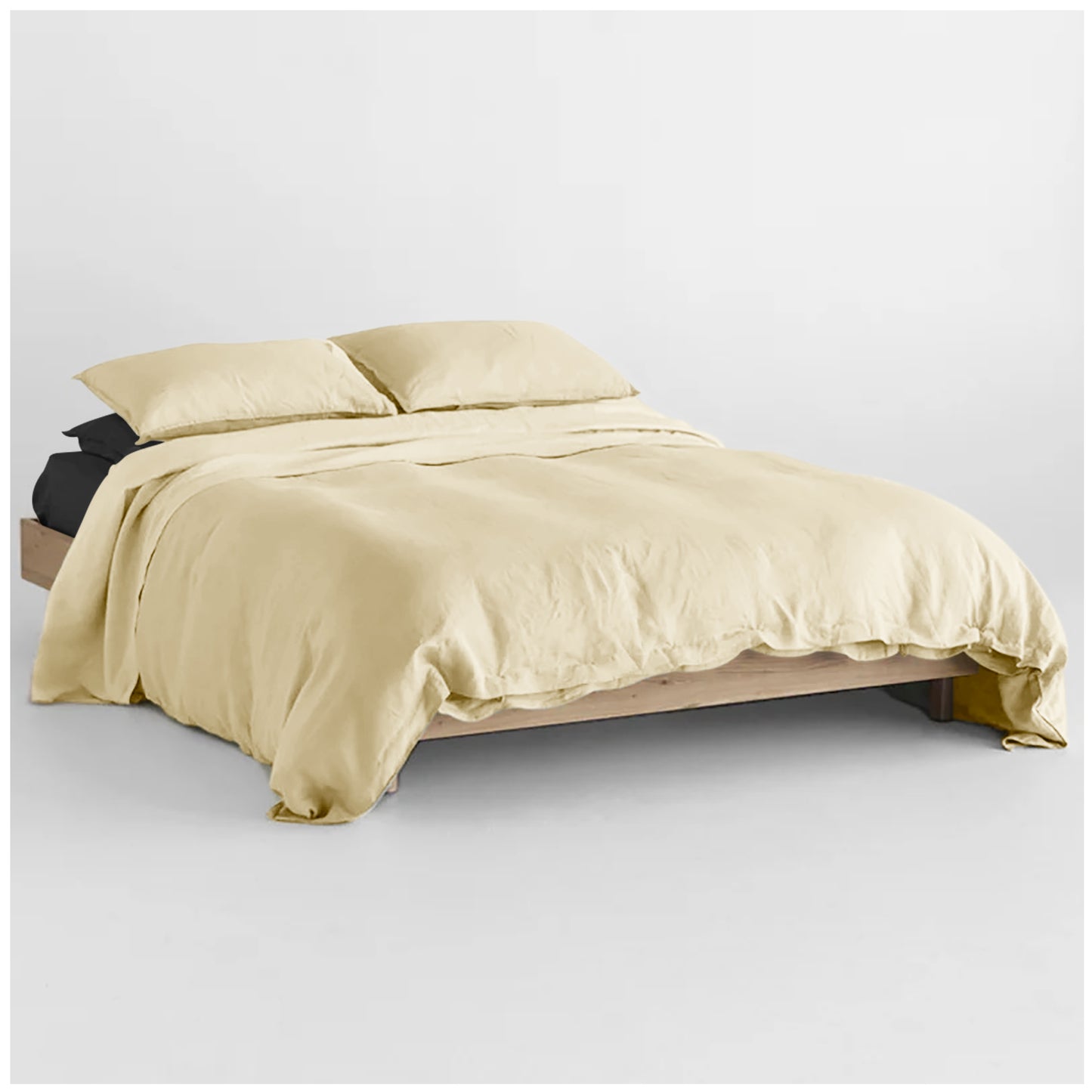 Linen Loft Black & Cream Bed Set Bundle β Flat Sheet with Pillowcases & Duvet Cover Set Standard King Size