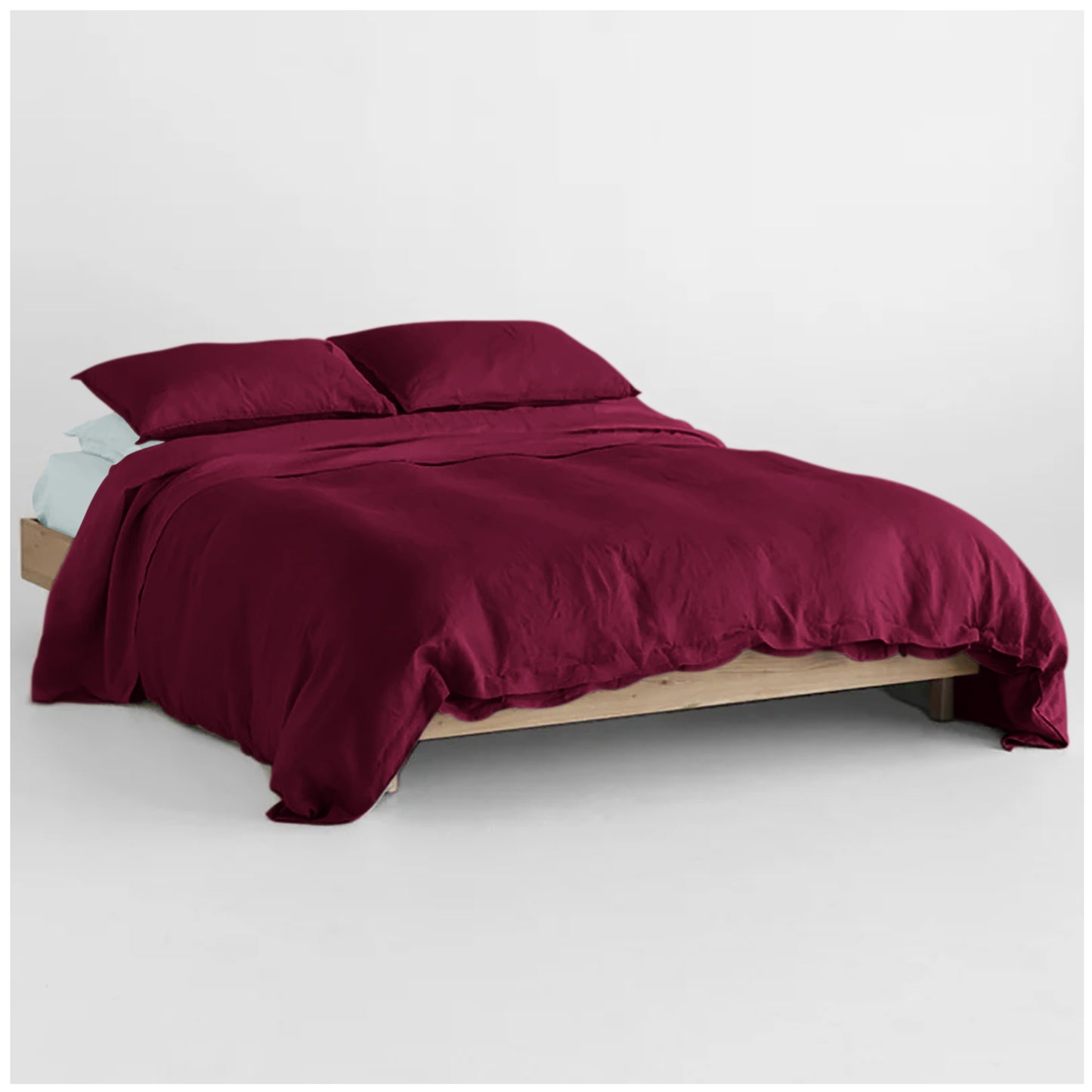 Linen Loft Duck Egg & Plum Bed Set Bundle β Flat Sheet with Pillowcases & Duvet Cover Set Standard King Size