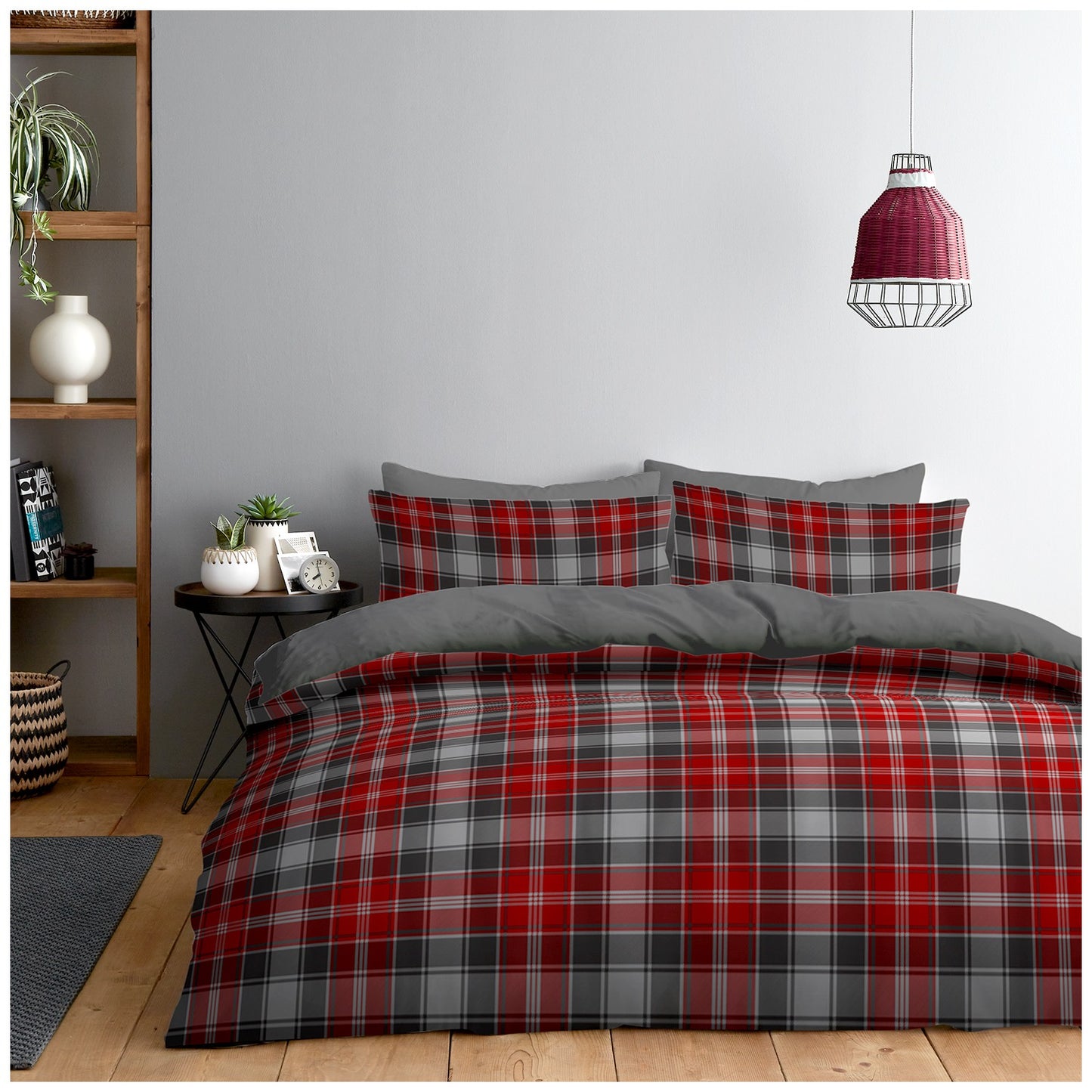 Linen Loft Burgundy & Charcoal Checkered Duvet Cover Set