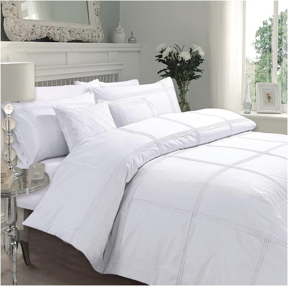 Elegant Grid-Stitch Breathable Duvet Cover Set