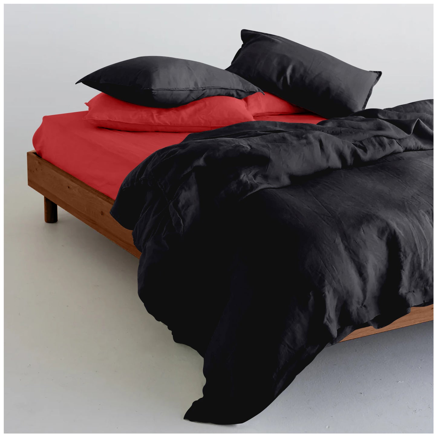 Black Duvet Set With Red Fitted Sheet - King Size