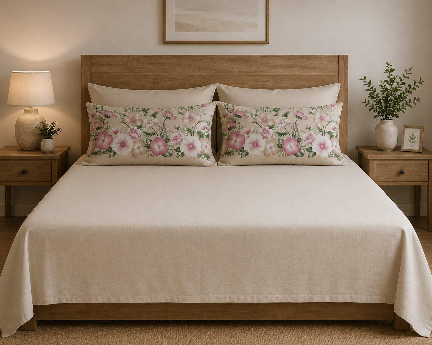 Linen Loft Blossom Beige Bedding Set - King Size