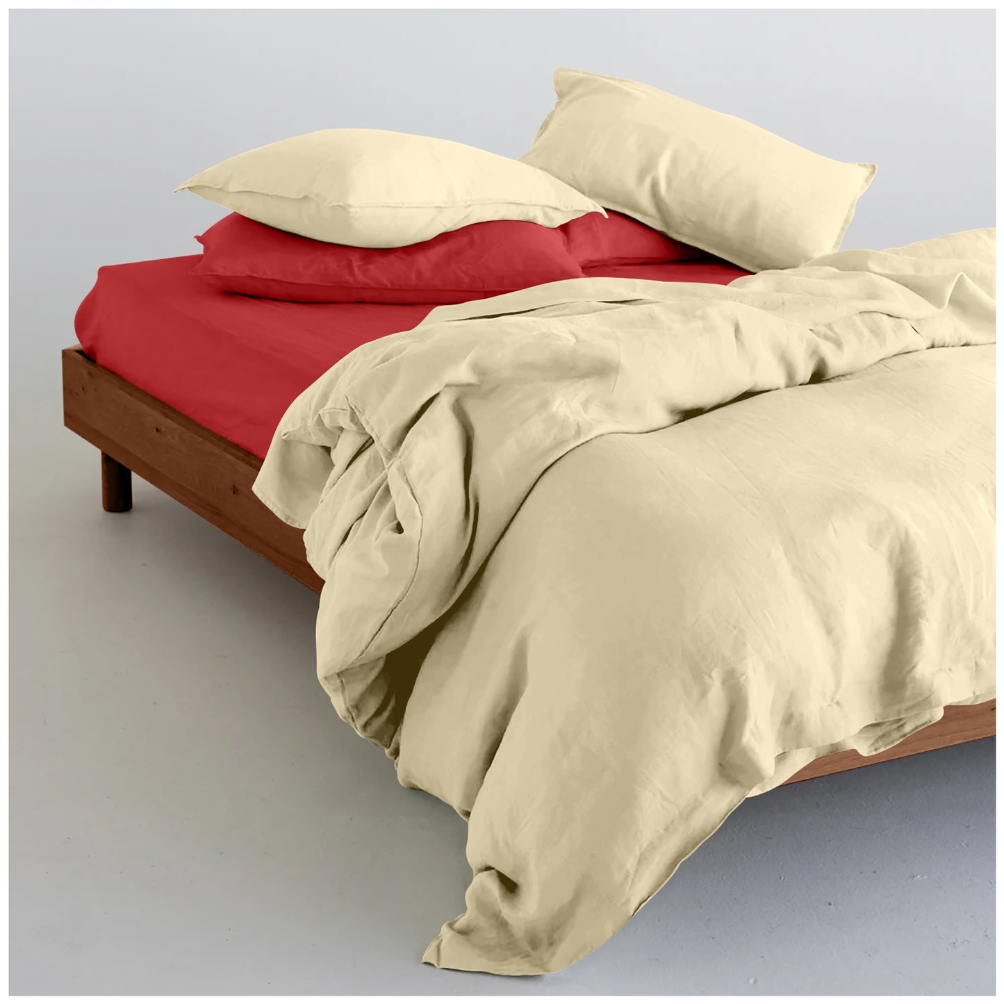 Cream Duvet Set With Red Fitted Sheet - King Size