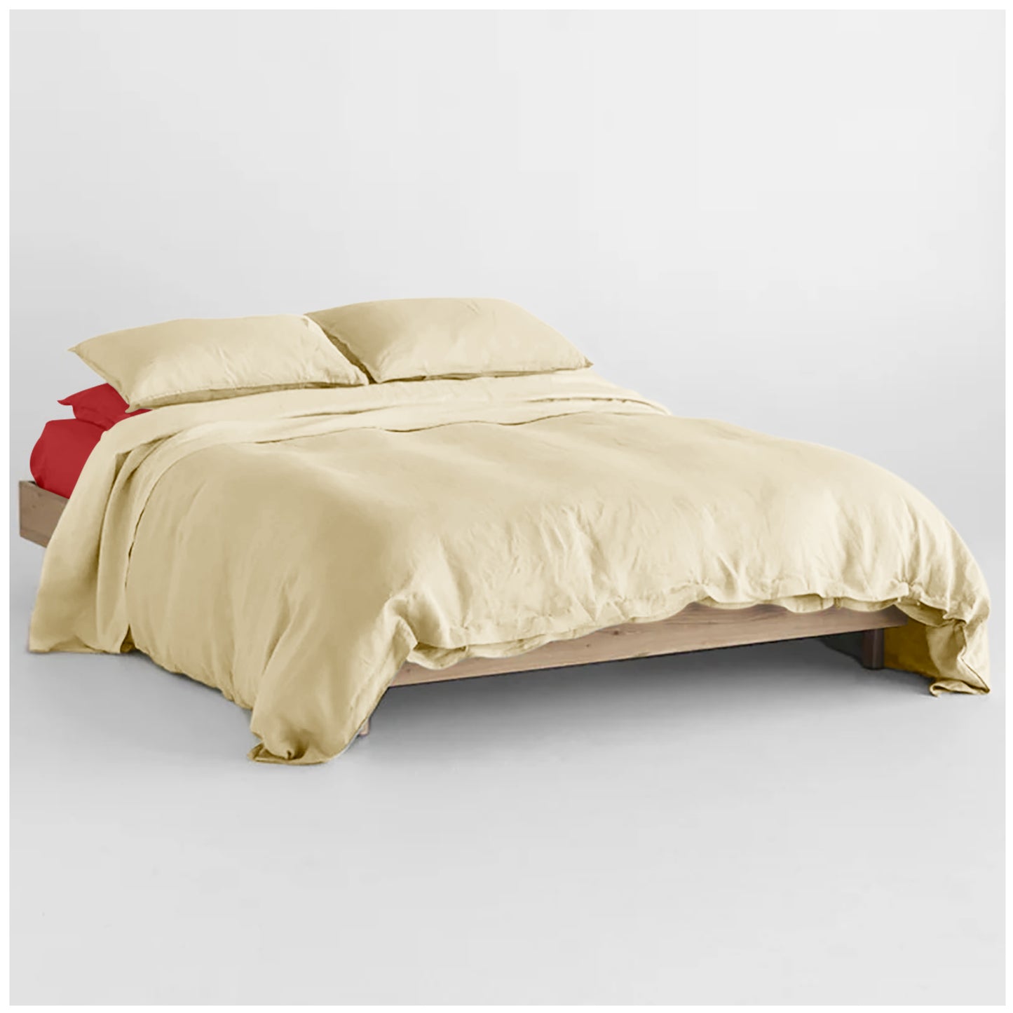 Cream Duvet Set With Red Fitted Sheet - King Size