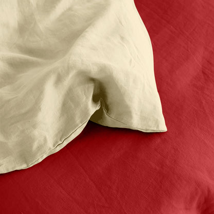Cream Duvet Set With Red Fitted Sheet - King Size