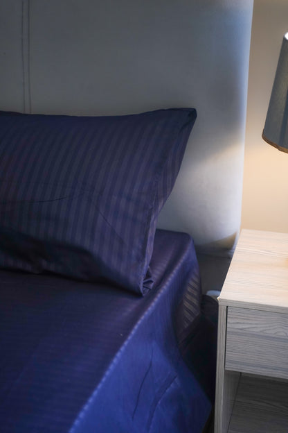 Luxe Navy Stripe Bed Sheet Set