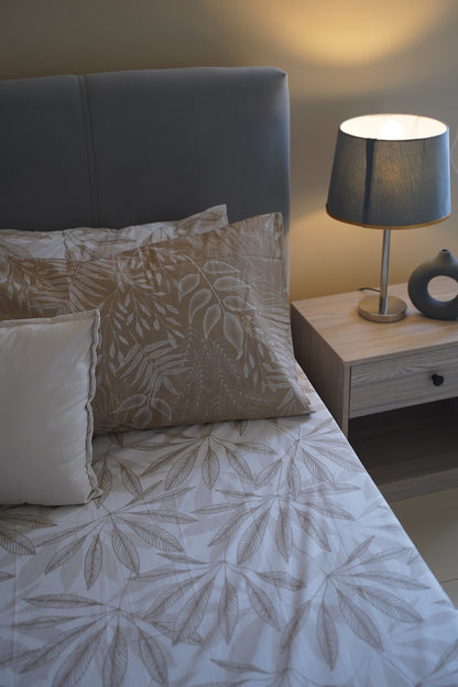 Printed Leaf Bed Sheet Set Cream