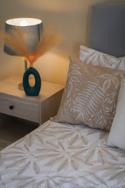 Printed Leaf Bed Sheet Set Cream
