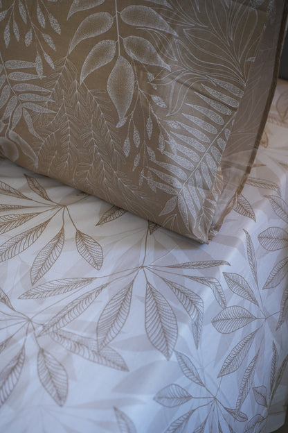 Printed Leaf Bed Sheet Set Cream