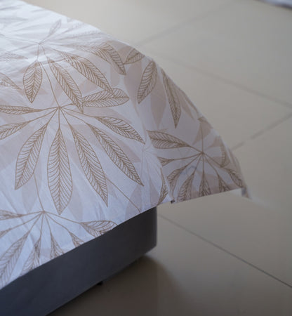 Printed Leaf Bed Sheet Set Cream