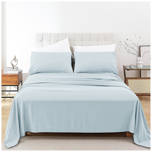 Linen Loft  Sky Blue Flat Sheet - King size
