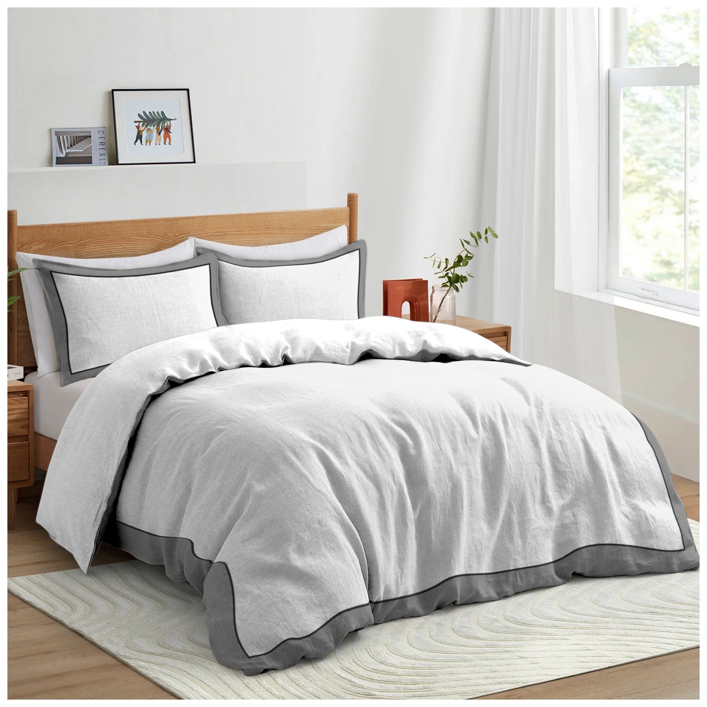 Linen Loft Monarch Hotel Collection | Premium White Duvet Set with Grey Accents