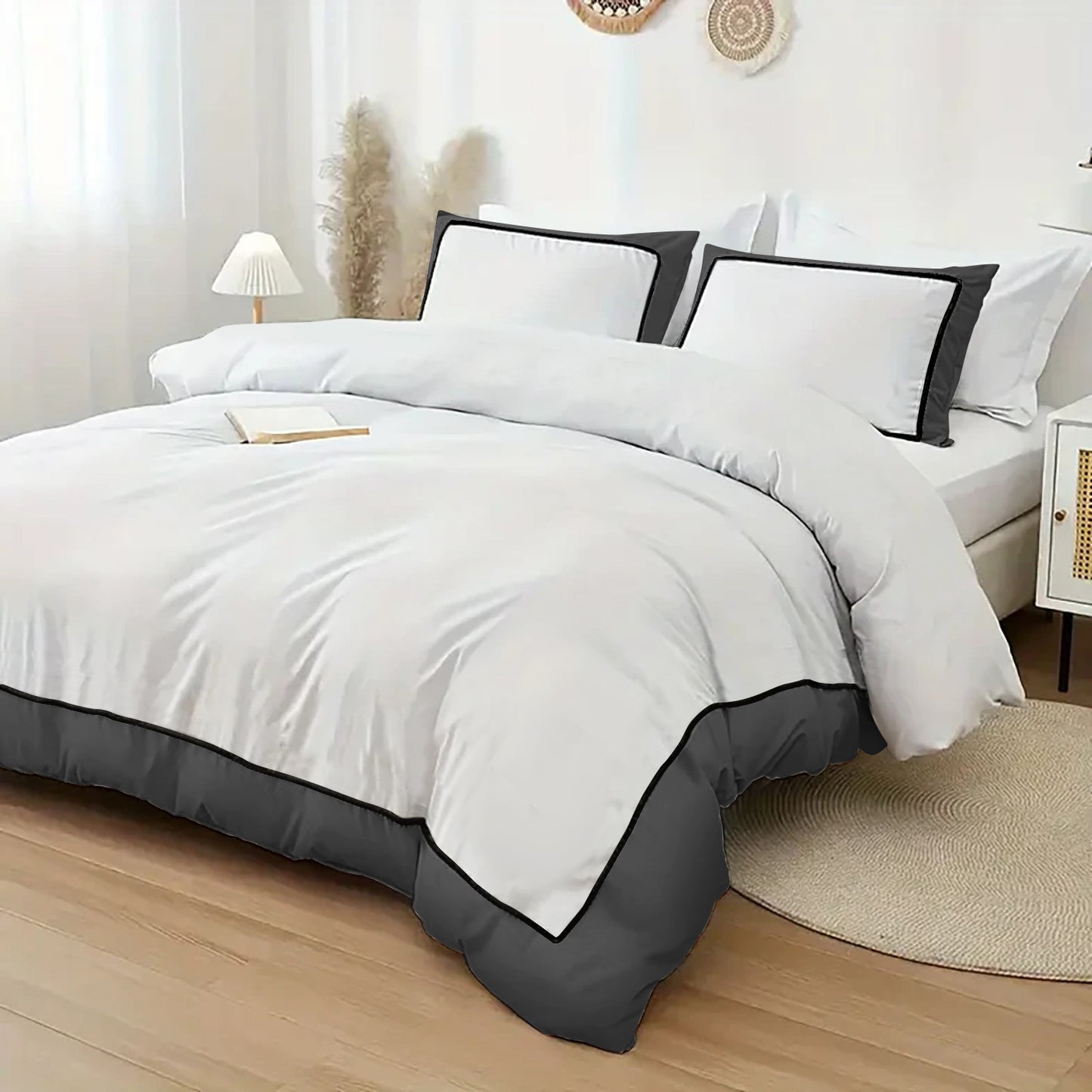 Linen Loft Monarch Premium Duvet set | White & Charcoal Modern Hotel-Style Bedding