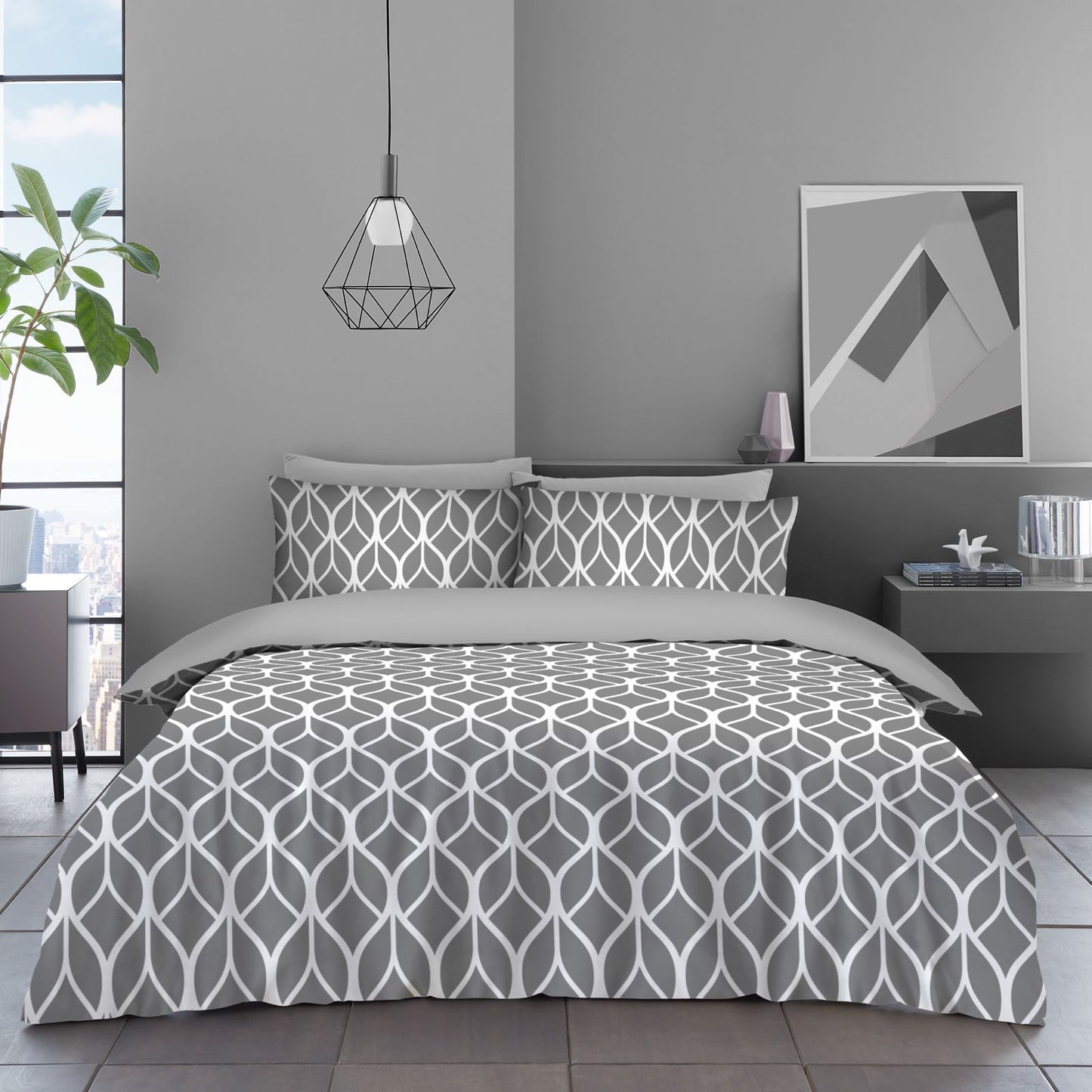 Linen Loft Elegant Grey Bedding Set with Modern Geometric Design | Soft, Comfortable, and Stylish
