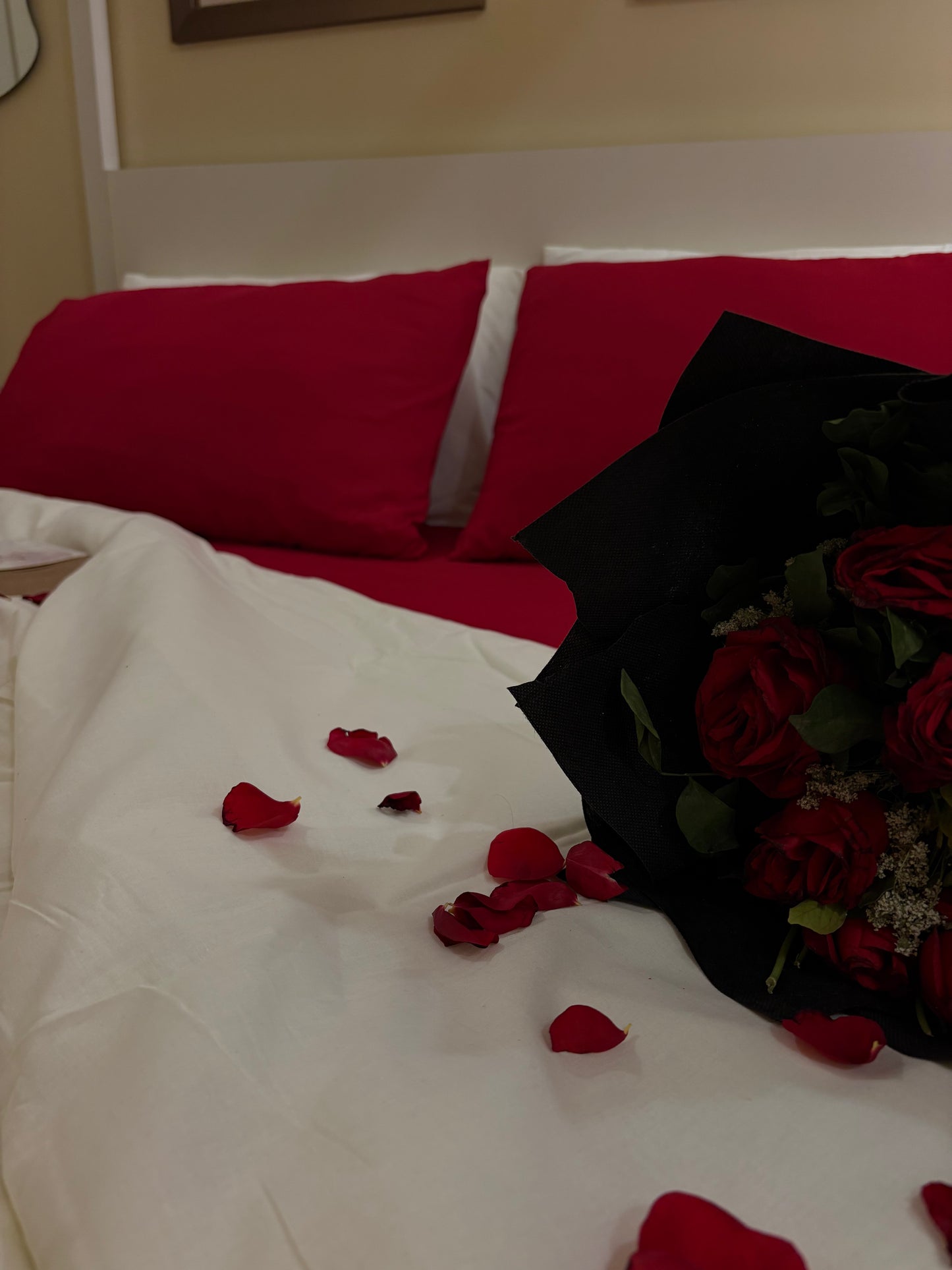 White Duvet Set With Red Fitted Sheet | King Size