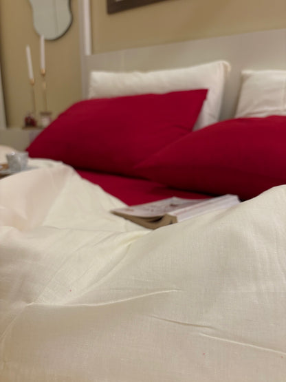 White Duvet Set With Red Fitted Sheet | King Size