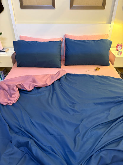 Linen Loft Midnight Navy & Rose Pink Reversible Duvet Cover Set - King Size