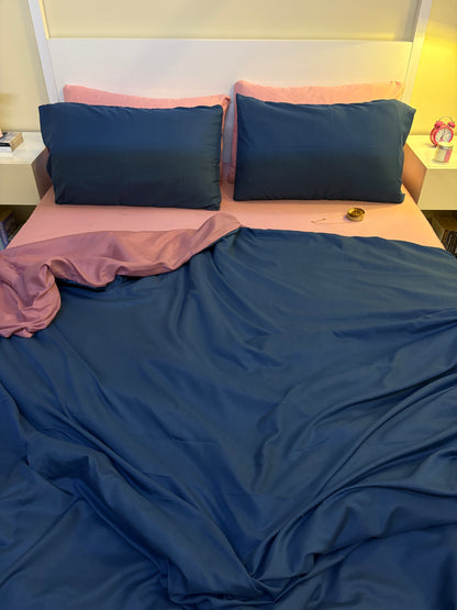 Linen Loft Midnight Navy & Rose Pink Reversible Duvet Cover Set - King Size
