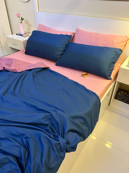 Linen Loft Midnight Navy & Rose Pink Reversible Duvet Cover Set - King Size