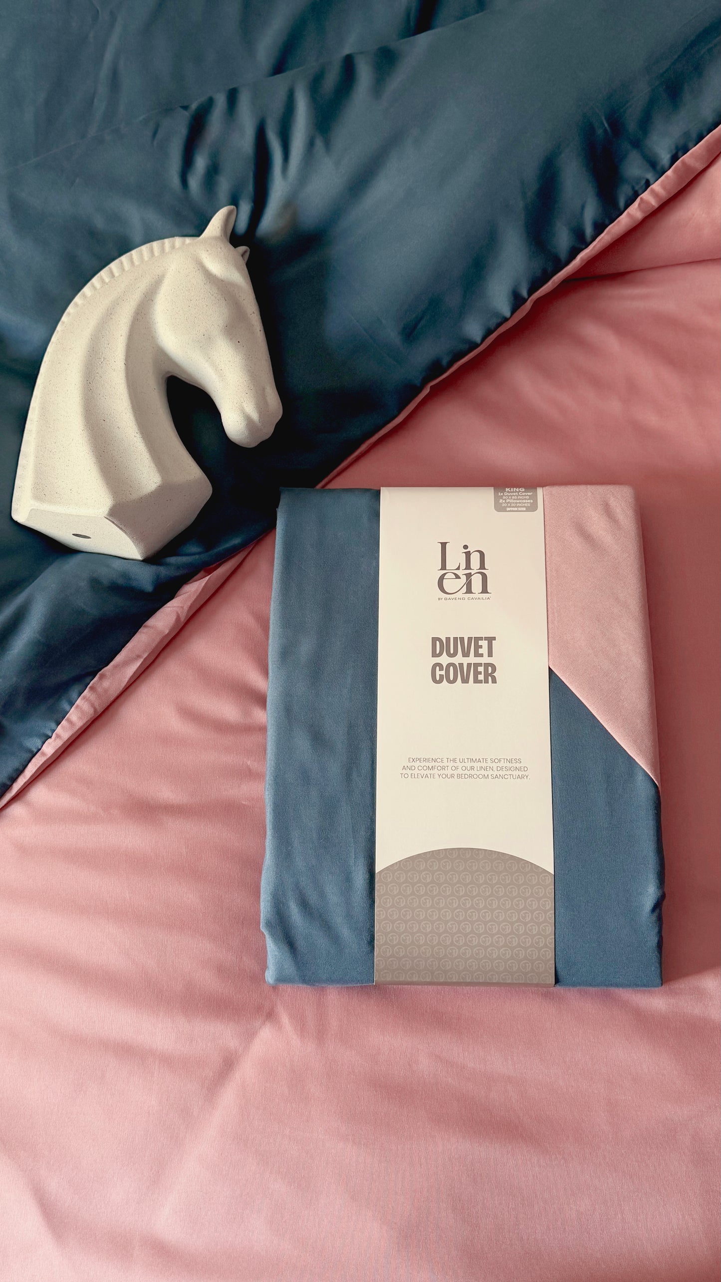Linen Loft Midnight Navy & Rose Pink Reversible Duvet Cover Set - King Size