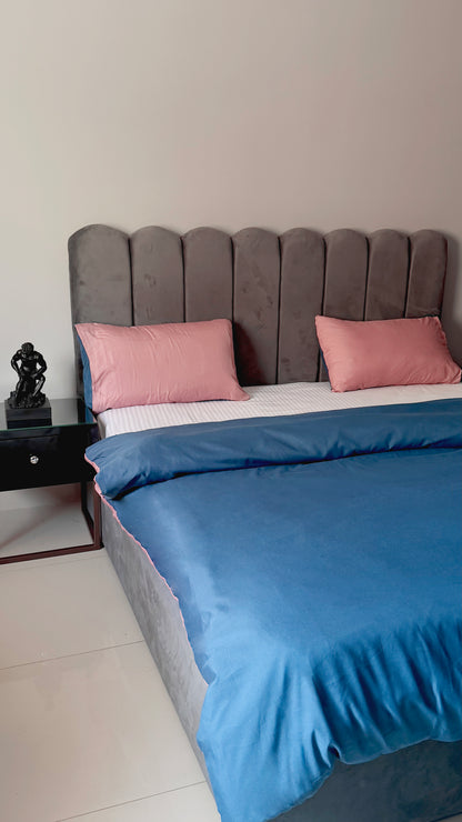 Linen Loft Midnight Navy & Rose Pink Reversible Duvet Cover Set - King Size