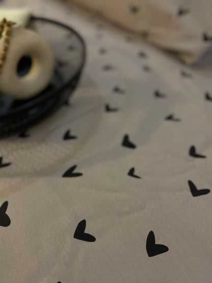 Polka Hearts 100% Cotton Satin King Size Bedsheet with Pillowcases – High Thread Count Bedding (108 x 102 Inches)