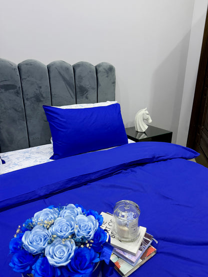 Linen Loft Blue Duvet Cover Set With Floral Bedsheet- King size