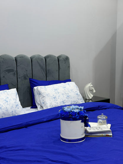Linen Loft Blue Duvet Cover Set With Floral Bedsheet- King size