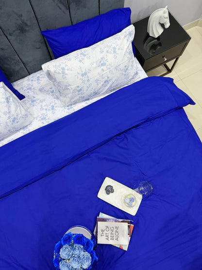 Linen Loft Blue Duvet Cover Set With Floral Bedsheet- King size