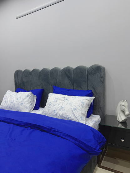 Linen Loft Blue Duvet Cover Set With Floral Bedsheet- King size
