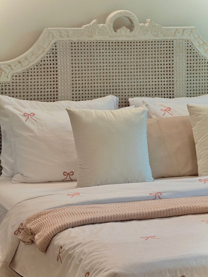 Linen Loft Blush Pink Bow Embroidered Duvet Set | Cozy-Core Elegance for That Dreamy Look