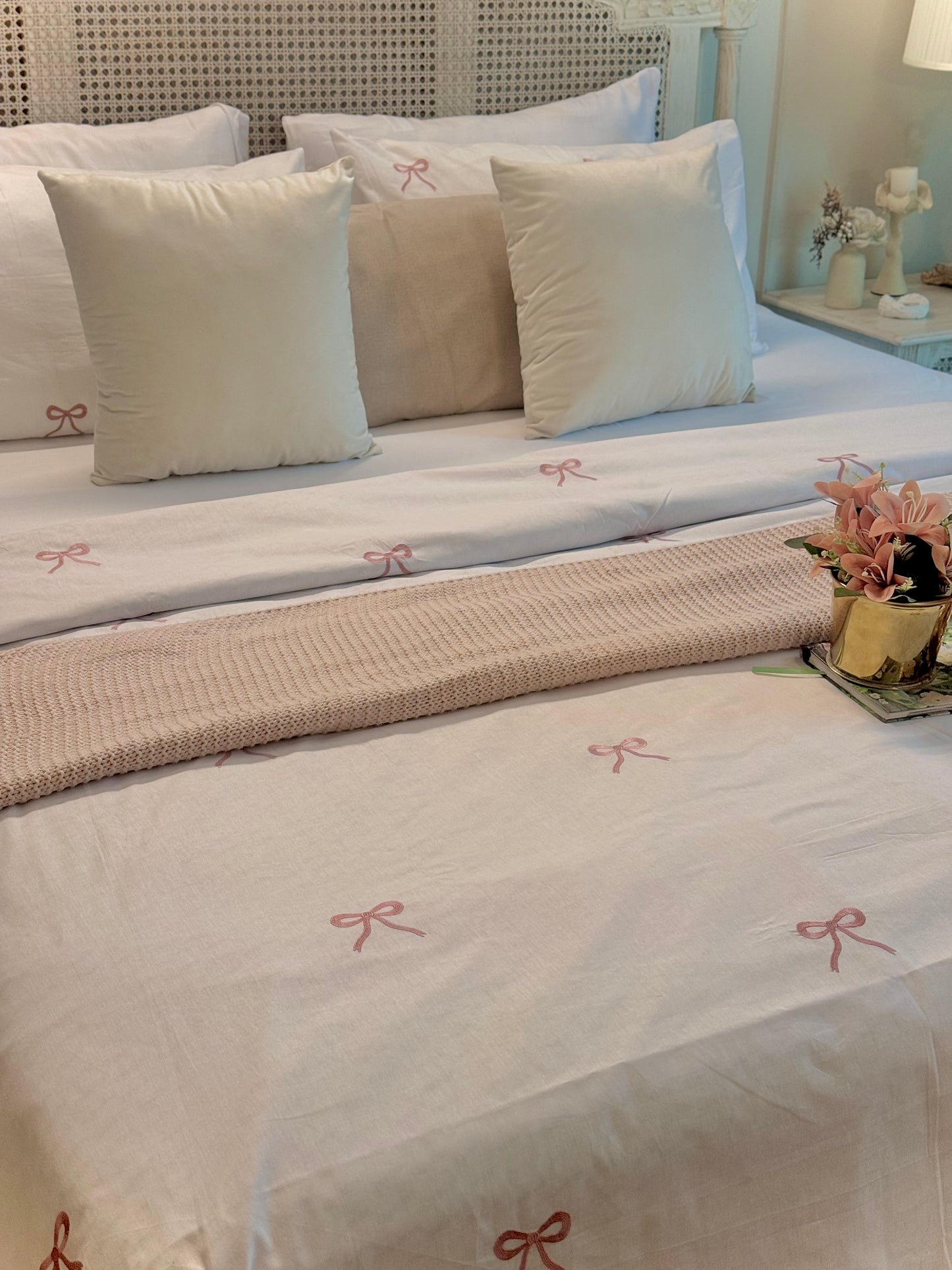 Linen Loft Blush Pink Bow Embroidered Duvet Set | Cozy-Core Elegance for That Dreamy Look
