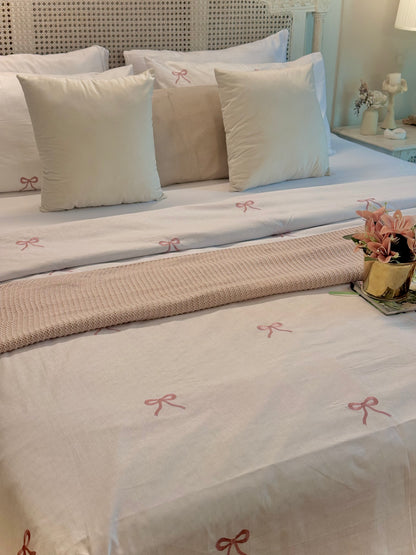Linen Loft Blush Pink Bow Embroidered Duvet Set | Cozy-Core Elegance for That Dreamy Look