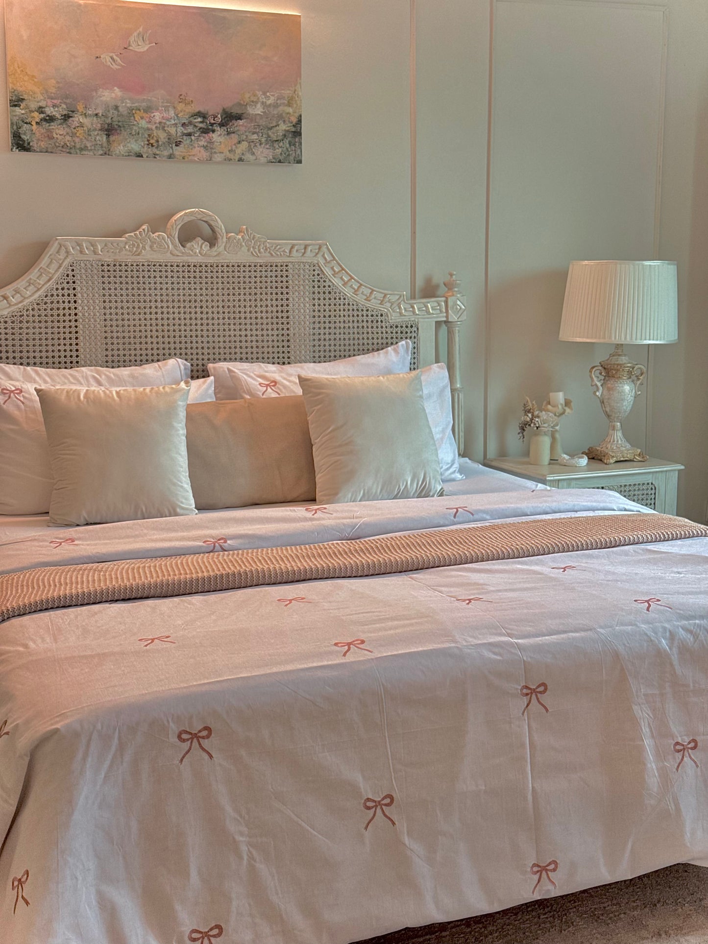 Linen Loft Blush Pink Bow Embroidered Duvet Set | Cozy-Core Elegance for That Dreamy Look