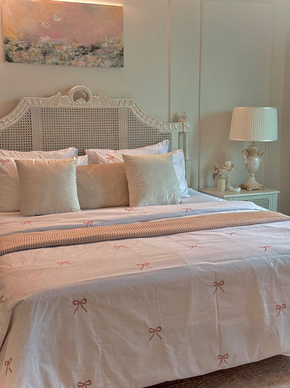 Linen Loft Blush Pink Bow Embroidered Duvet Set | Cozy-Core Elegance for That Dreamy Look
