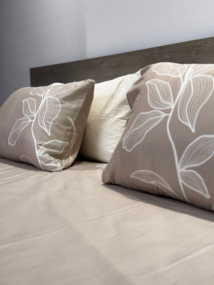 Premium 100% Cotton Satin King Size Bedsheet with Pillowcases – Beige Taupe Canvas Design (108 x 102 Inches)