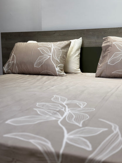 Premium 100% Cotton Satin King Size Bedsheet with Pillowcases – Beige Taupe Canvas Design (108 x 102 Inches)