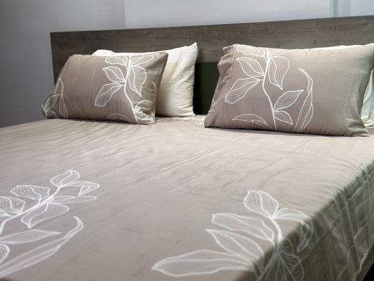Premium 100% Cotton Satin King Size Bedsheet with Pillowcases – Beige Taupe Canvas Design (108 x 102 Inches)