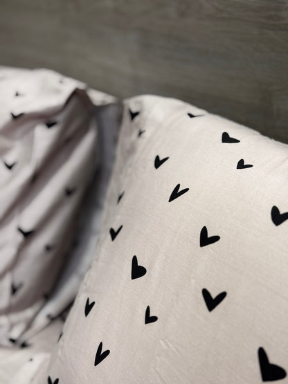 Polka Hearts 100% Cotton Satin King Size Bedsheet with Pillowcases – High Thread Count Bedding (108 x 102 Inches)