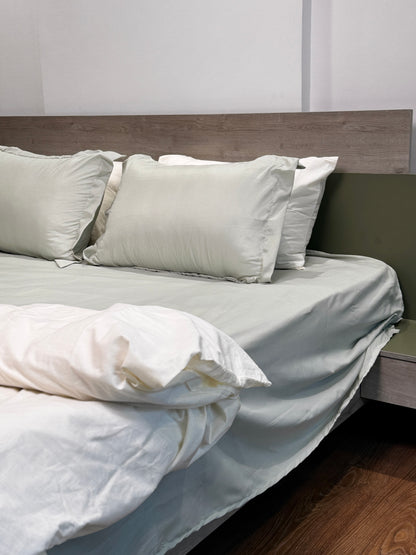 Sage green bedding set with White Duvet Cover