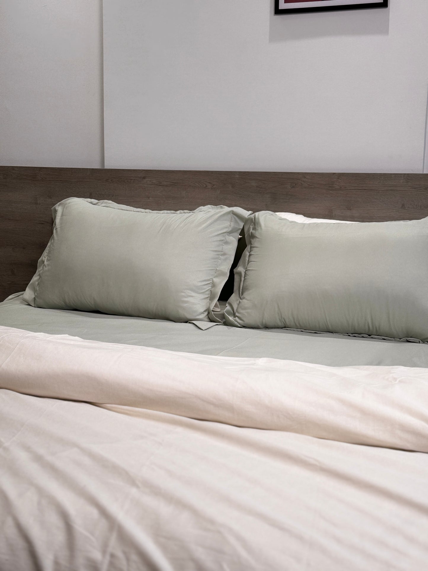 Sage green bedding set with White Duvet Cover