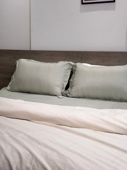 Sage green bedding set with White Duvet Cover